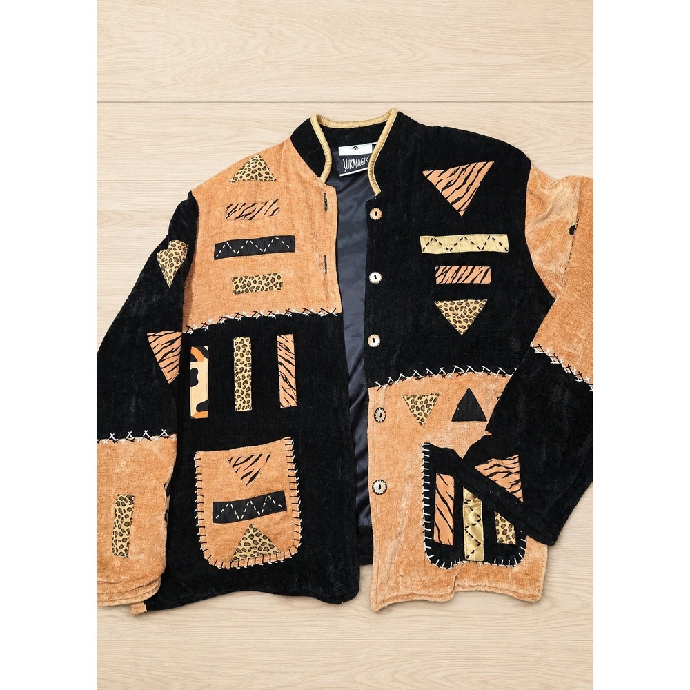 Vintage YakMagik Patchwork Jacket Women's Medium Boho Art To Wear Nepal